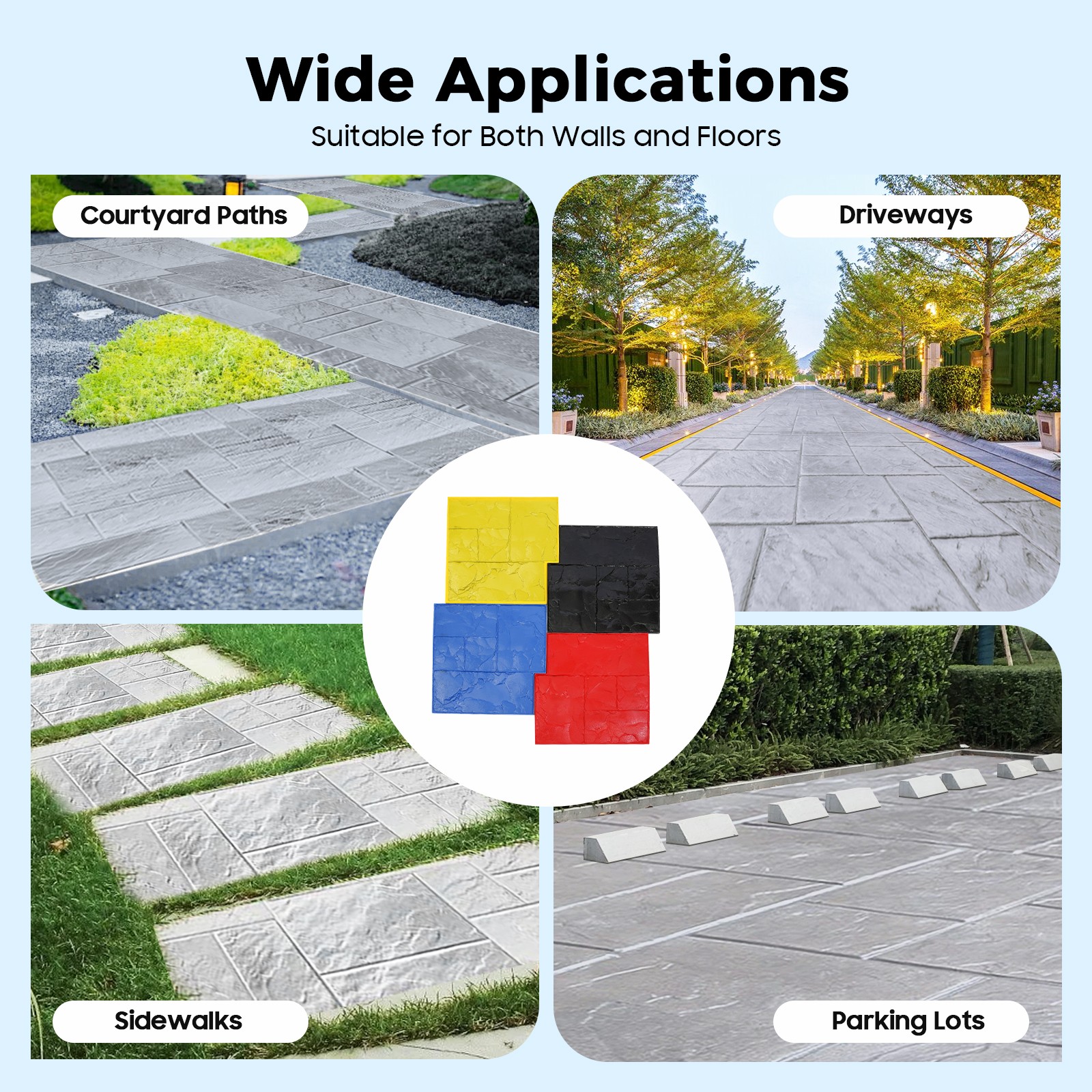 4Pcs Concrete Texturing Stamping Floor Cement Stamps Mold Mats Sets 24*24 InchUS