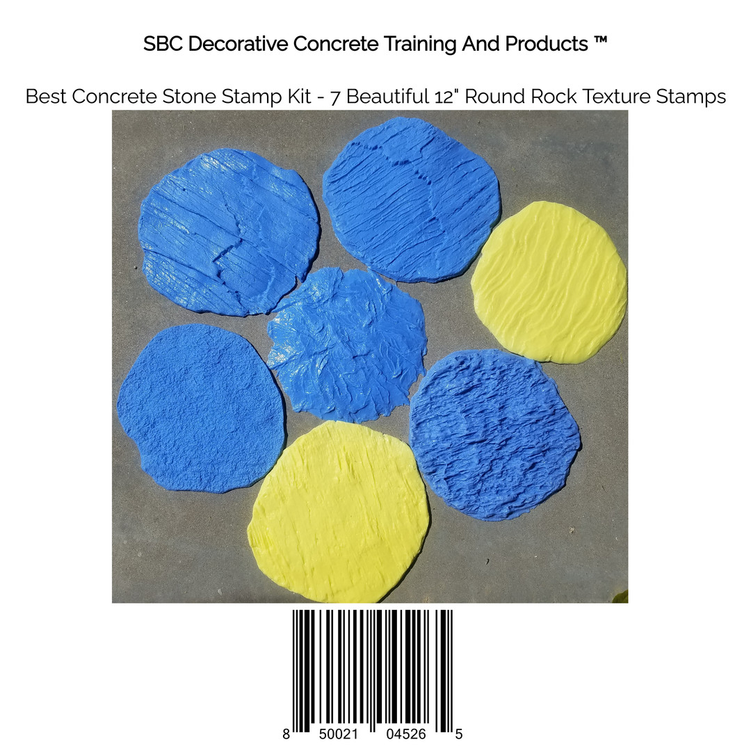 Best Concrete Stone Stamp Kit – 7 Beautiful 12″ Round Rock Texture Stamps