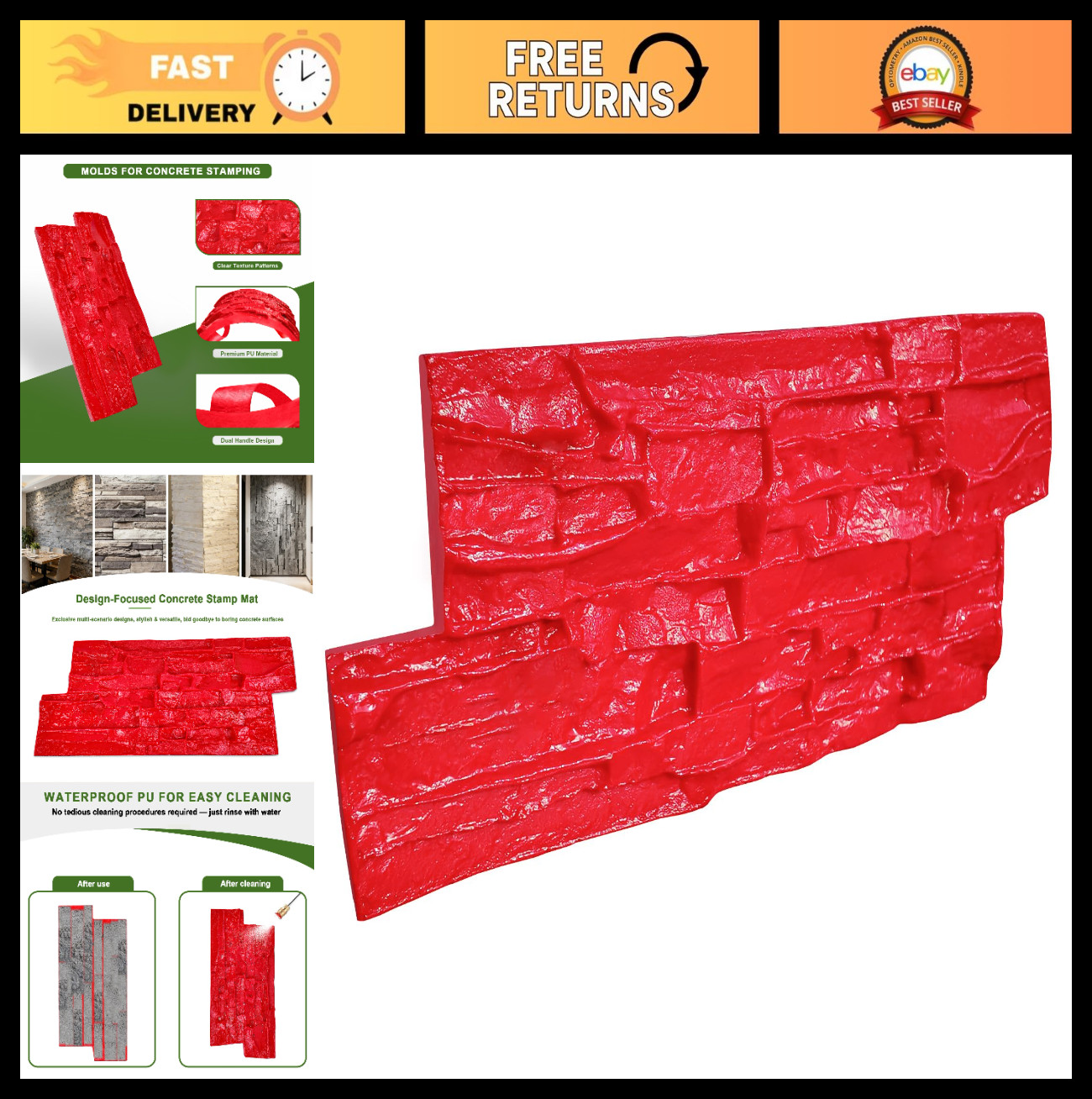 Decorative Concrete Stamp Mats Set – Seamless Granite & Slate Texture Molds for